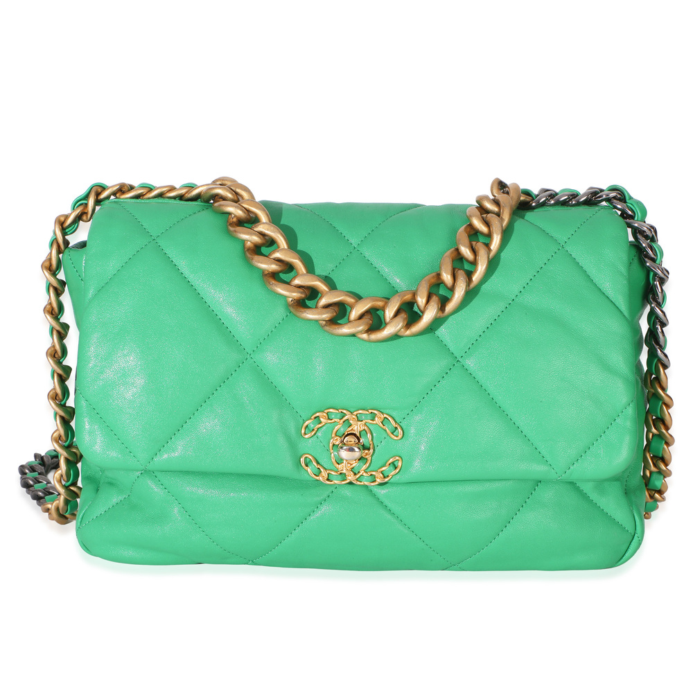 Chanel Green Quilted Lambskin Large Chanel 19 Flap Bag